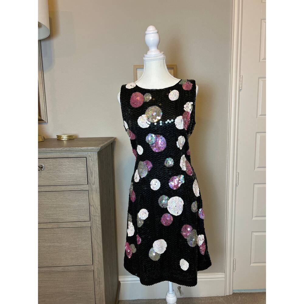 Nadine Boutique | Vintage Black/Pink/Silver Sequins Sheath Dress | Large - Picture 3 of 14